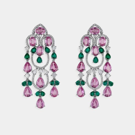Orecchini Oro diamanti zaffiro rosa smeraldi OR003 Earrings Gold Diamonds Sapphire Emerald