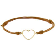 Bracciale cuore oro giallo cordino beige