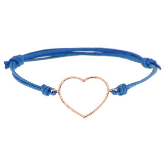 Bracciale Cuore Oro rosa cordino blu