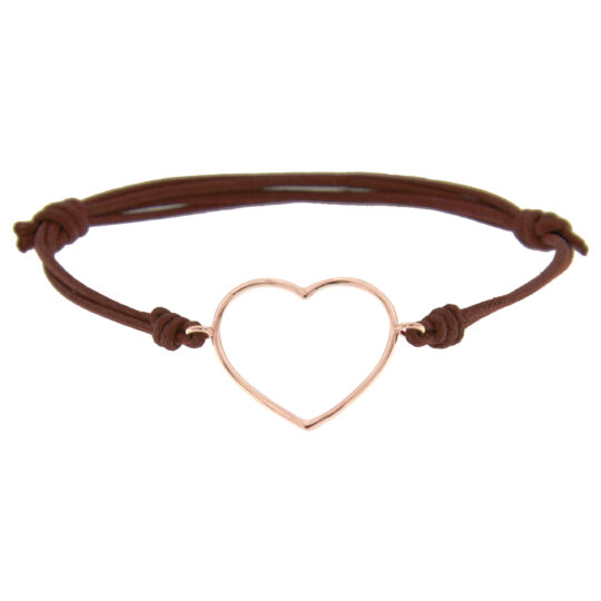 Bracciale Cuore Oro rosa cordino marrone