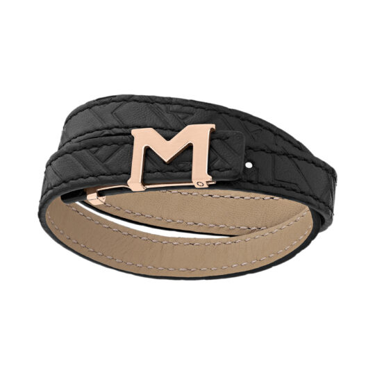 Bracciale logo Montblanc M pelle nera oro rosa 128658