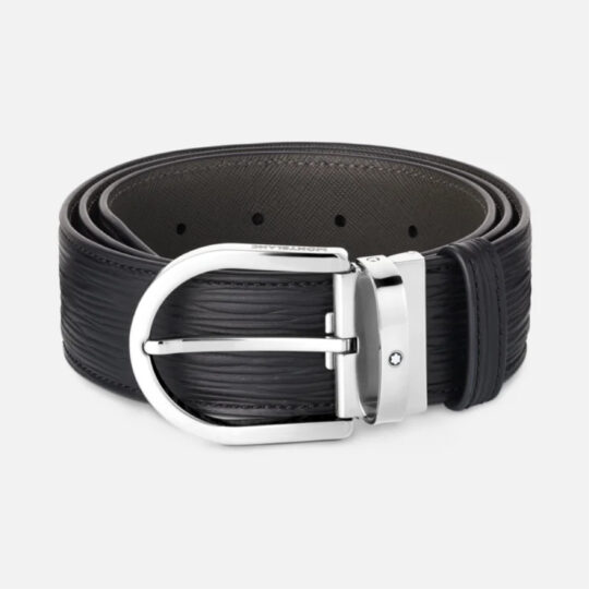 CINTURA IN PELLE STAMPATA NERA DA 40 MM CON FIBBIA A FERRO DI CAVALLO - www-rossogioilleria.com